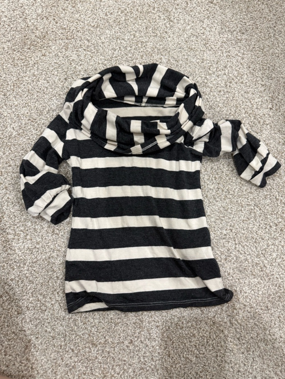 Persnickety Black & Cream Striped Cowl Neck Top